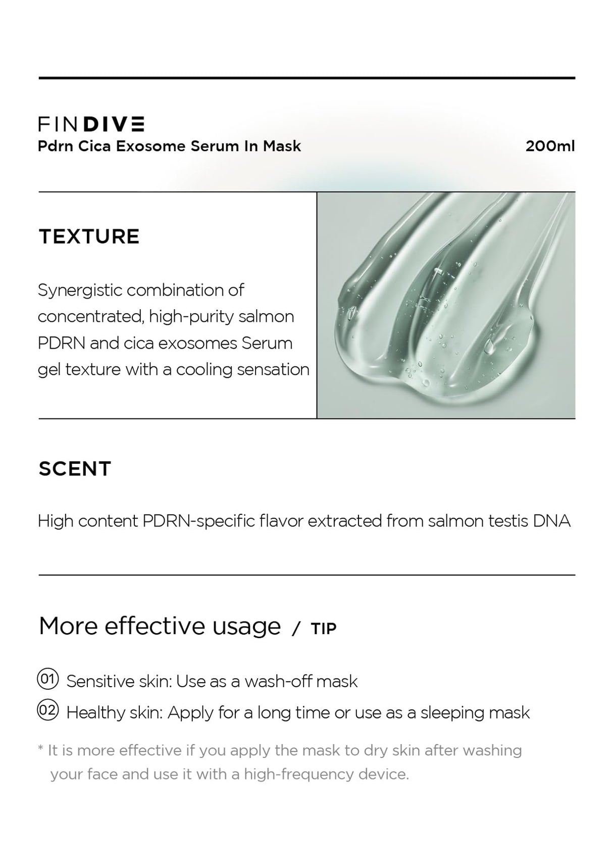 FINDIVE OFFICIAL PDRN CICA Exosome Serum in Mask, PDRN (Sodium DNA) 5,000ppm, Cica Exosome 1,000ppm, Marin Collagen, Soothes, Regenerates Skin, 6.76fl.oz