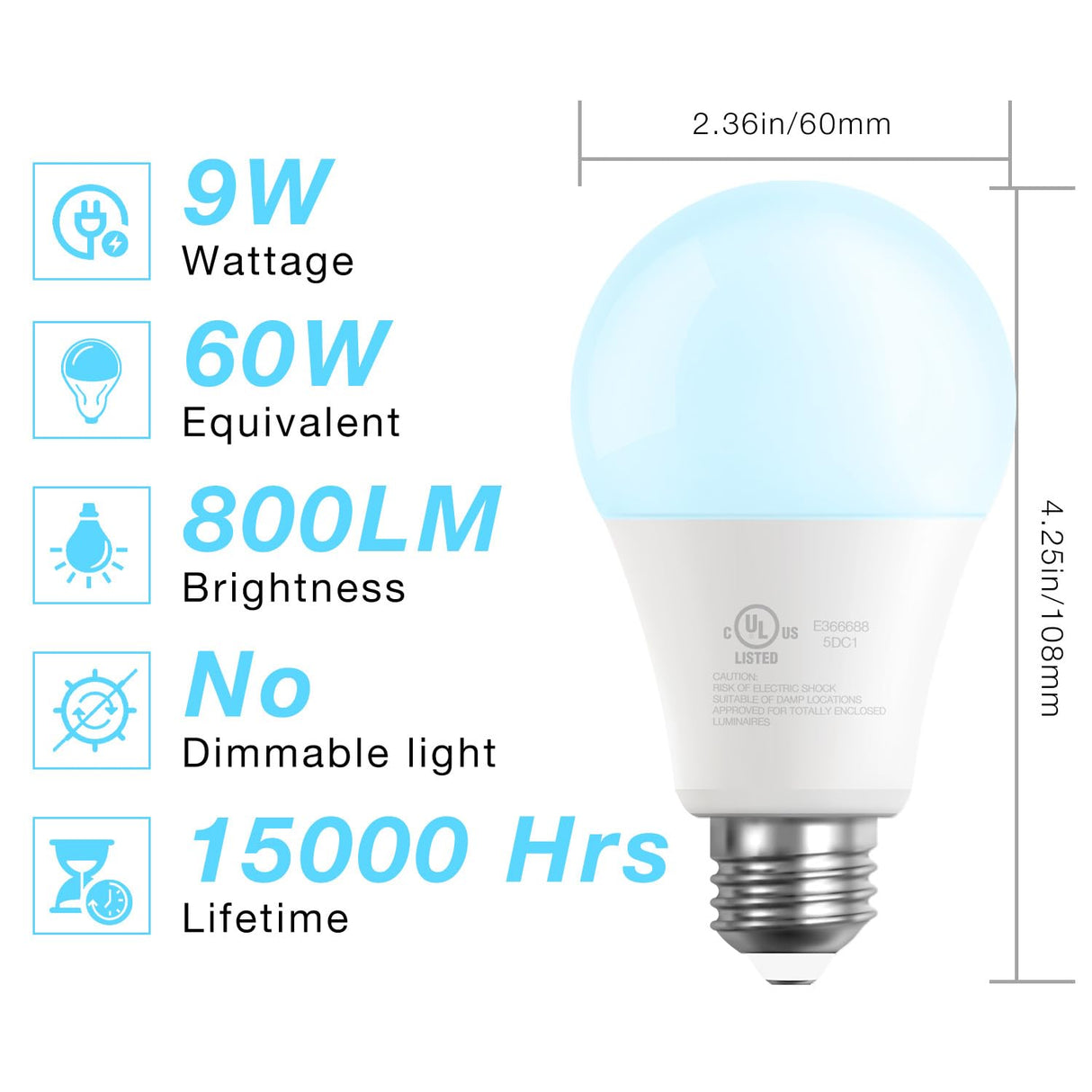 DAYBETTER A19 LED Light Bulbs, 60 Watt Equivalent LED Bulbs, Long Lifespan High Brightness 800LM Daylight White 5000K, E26 Standard Base Light Bulbs for Home Bedroom Office, Non-Dimmable, 24 Pack