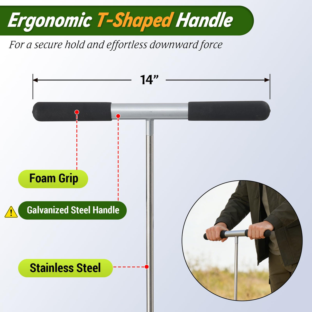 Soil Probe Rod, 33"-48" Septic Tank Locator Tool, Stainless Steel Probing Rod, Ground Probe Rod with T Handle, Ground Rod Tool for Soil Compaction, Gardening, Locating Underground Pipes & Gopher Runs