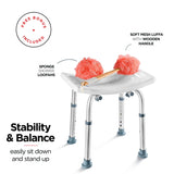 Medical king Shower Chair - with Back Scrubber & Additional Sponge - Tool Free Shower Chair for Elderly - with 8 Adjustable Heights - Portable Anti Slip Bath Chair for Elderly