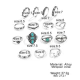 BVGA 40 Pcs Vintage Turquoise Rings for Women Bohemian Silver Oval Gemstone Western Rings Boho Joint Knuckle Midi Stacking Ring Set Gifts