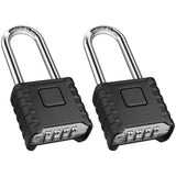 2 Pack 2.3in Long Shackle Combination Padlock [One-Touch Unlocking], Diyife Large Heavy Duty Outdoor Padlock Design of Hidden Password, High Security for Locker, Gym, Garden, Fences, Garage, Black