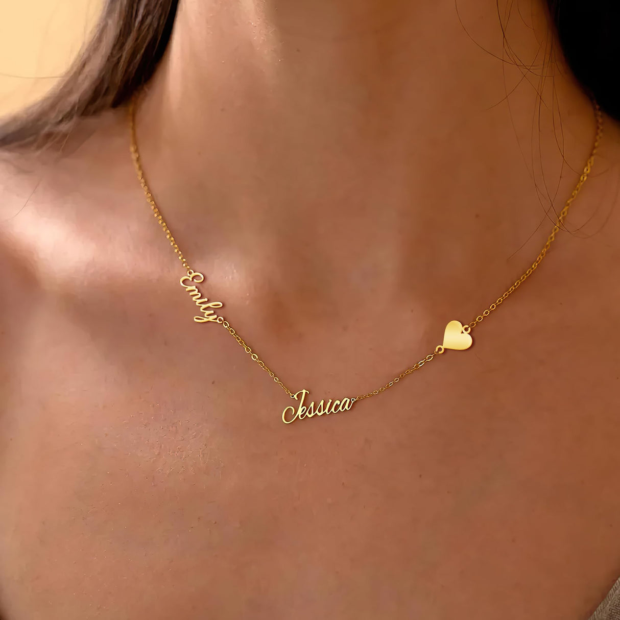 Elemtansy Custom Name Necklace with 1-3 Tiny Names - 18K Gold-Plated Family Necklace Personalized with Heart, Cross, Paw Print - Birthday Jewelry Gifts for Mom, Wife (2 Tiny Names + Symbol)