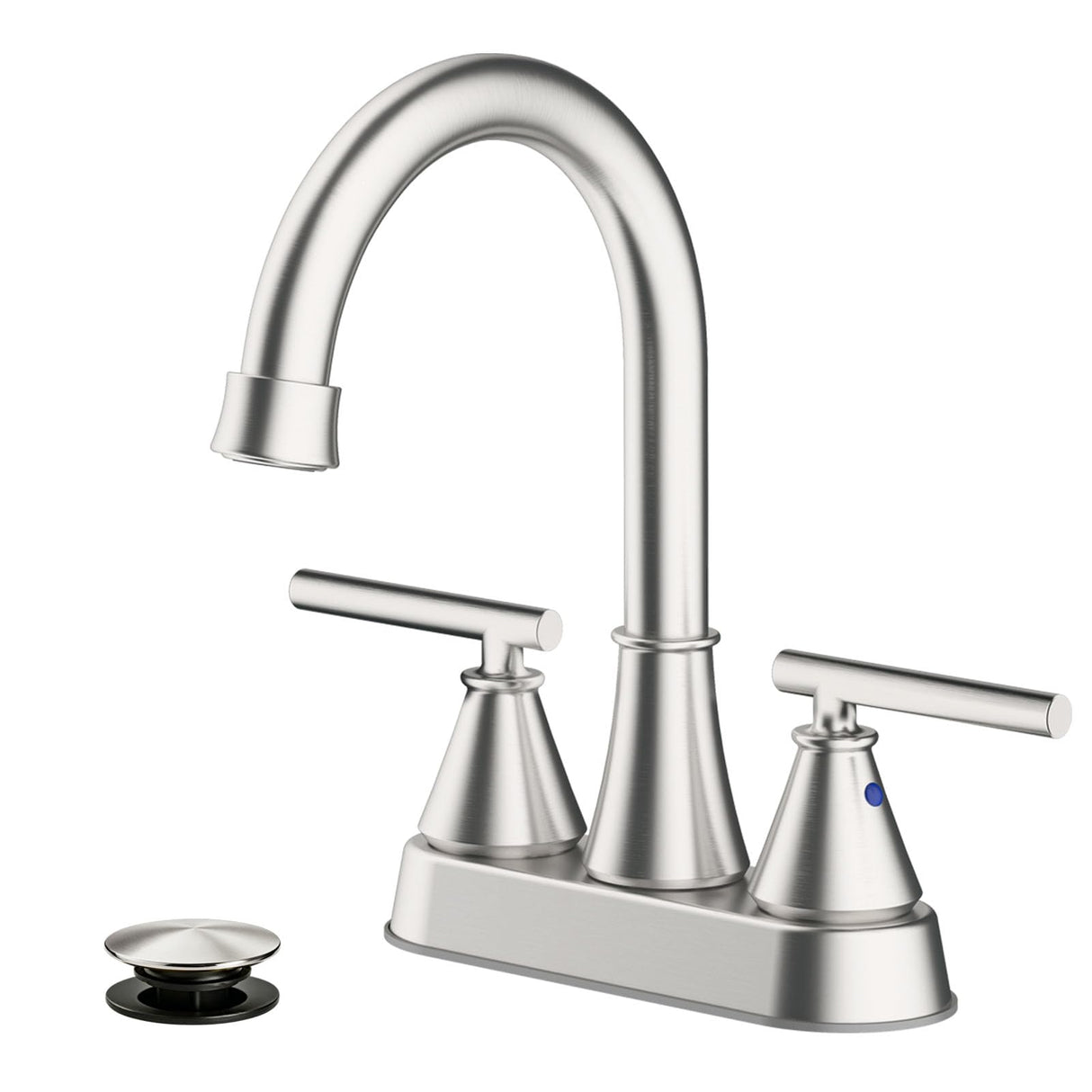 Bathroom Sink Faucet 4 Inch 2 Handle Centerset Brushed Nickel Lead-Free Modern Bathroom Faucet Vanity Faucet with Pop-up Drain Stopper and Supply Hoses