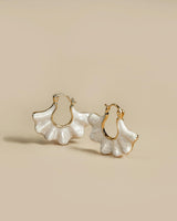 SNGIA 18K gold plated White Cream Enamel Flower Stud Statement Earrings for Women by SNGIA, Dainty Bold Retro Handmade Trendy Natural Sea Summer Boho Seashell Beach Fan Shape Summer Vacation Huggie Bohemian Jewelry Gifts Accessories