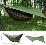 Camping Hammock with Rain Fly Tarp and Mosquito Net Tent Tree Straps, Portable Single Double Nylon Parachute Hammock Rainfly Set for Backpacking Hiking Travel Yard Outdoor Activities Green