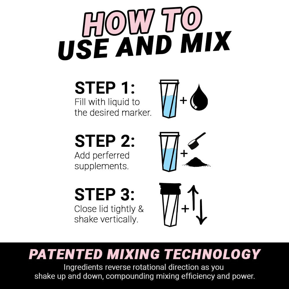 HELIMIX 1.5 Vortex Blender Shaker Bottle Holds Upto 20oz | No Blending Ball or Whisk | USA Made | Portable Pre Workout Whey Protein Drink Shaker Cup | Mixes Cocktails Smoothies Shakes | Top Rack Safe