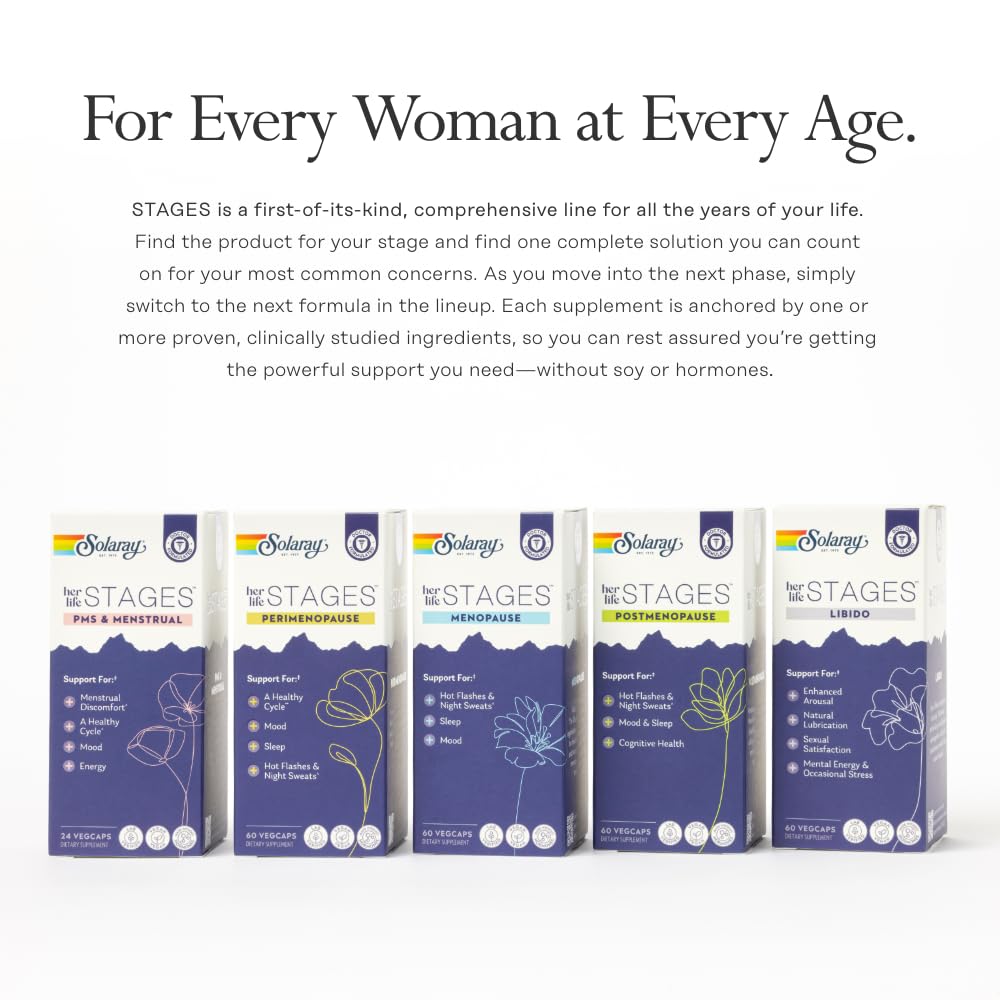 SOLARAY Menopause her Life Stages - Menopause Supplements for Women - Supports Mood, Sleep, Hot Flashes, Night Sweats - Vegan, Gluten Free - 60-Day Guarantee - 30 Servings, 60 VegCaps