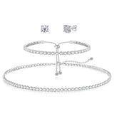 HAXIYA Tennis Necklace Set for Women Crystal Bracelet Imitation Diamond Earrings Wedding Jewelry for Bride Sterling Silver Plated Jewelry Sets Pack of 3 Gift