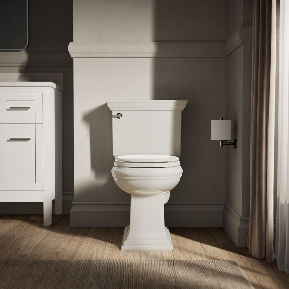 KOHLER Stonewood Quiet-Close, Round Toilet Seat Soft Close, Durable Wood, Easy Installation, Universal Fit, Home Essentials, Biscuit Finish, K-20467-96 (Pack of 2)