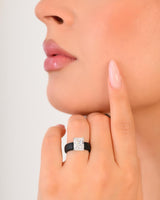 Rinfit Silicone Ring with Stone, Emerald Cut CZ - Blck/Sil, Size 7