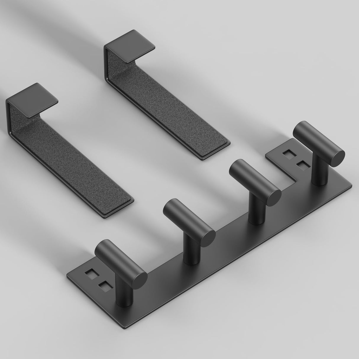 PMMASTO Over The Door Hooks, Fits 1-3/4" Thick Door No Drill Hooks for Closet Bathroom Bedroom Organization, Hanger for Coat Towel Robe (Black, 4 T-Hooks)