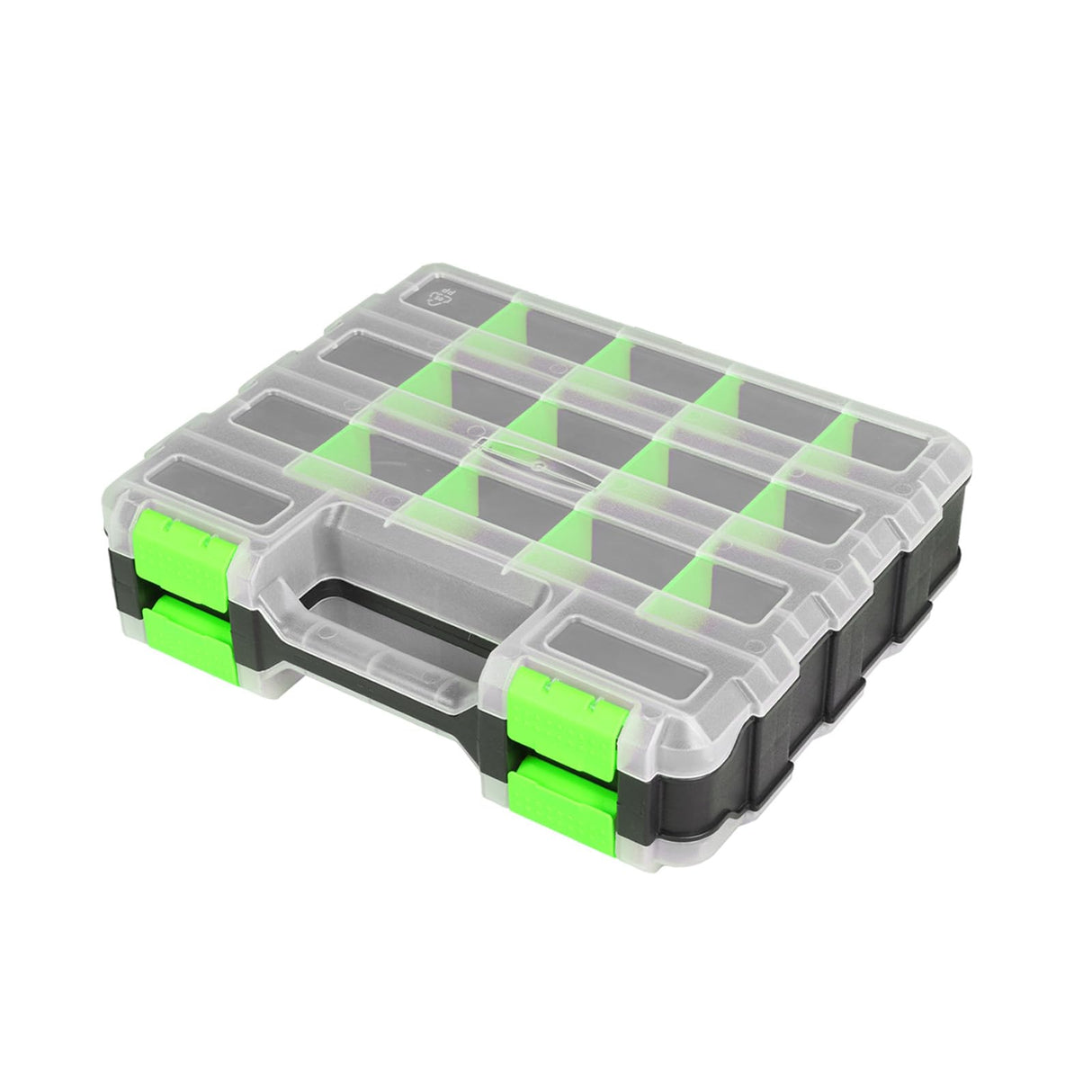 Jack Boss Tool Box with Transparent Lid, Double Side 34-Compartments Organizer Box with Removable Dividers for Hardware, Screws, Bolts, Nails, Beads, Jewelry and Fishing Accessories, Green, 1 Pack