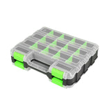 Jack Boss Tool Box with Transparent Lid, Double Side 34-Compartments Organizer Box with Removable Dividers for Hardware, Screws, Bolts, Nails, Beads, Jewelry and Fishing Accessories, Green, 1 Pack