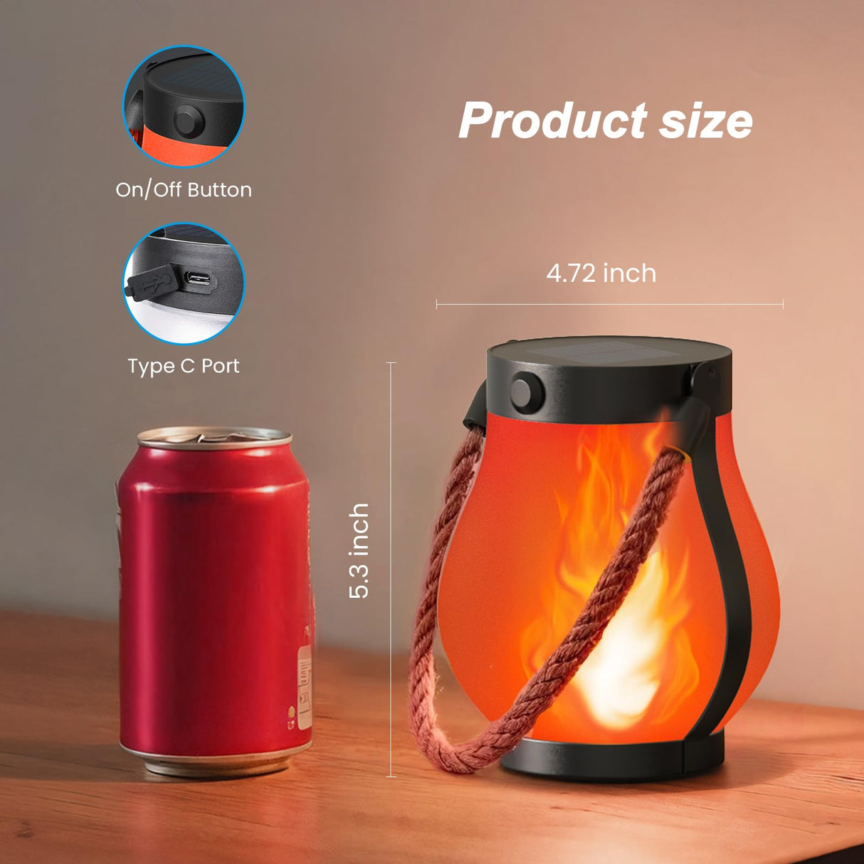 Hompavo Gen2 Solar Lanterns Outdoor with Ultra-Real Flame, Dual Charging (USB/Solar) & 2 Modes - Waterproof Decorative Hanging/Table Lights for Patio Garden Halloween Christmas Decorations, 2/Red