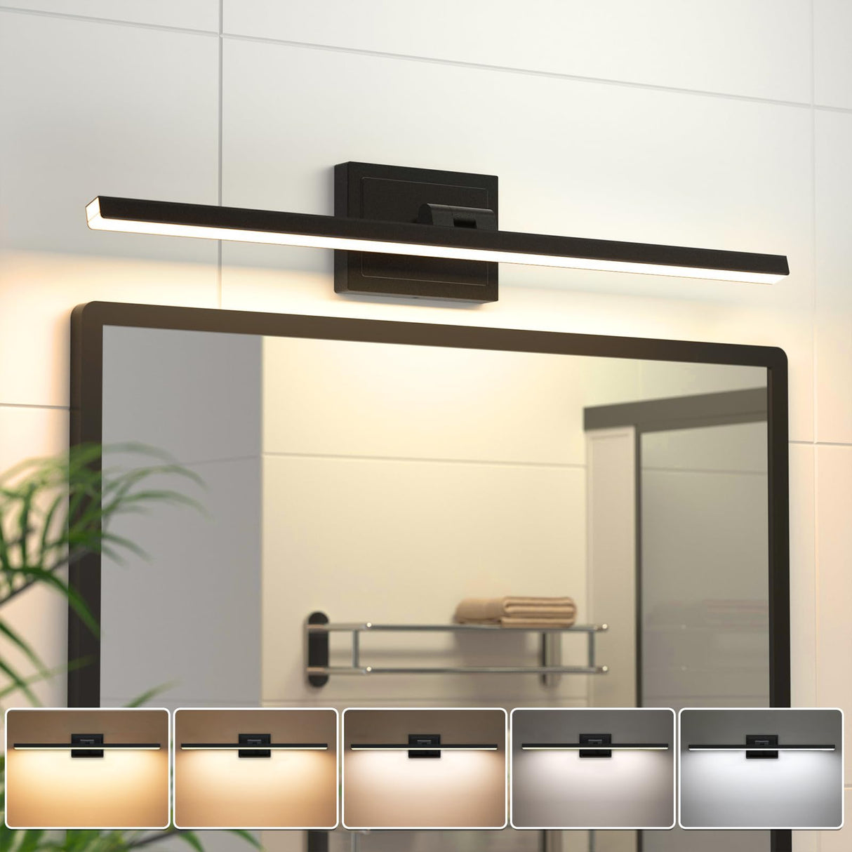 VOLISUN Modern Bathroom Vanity Light 24 inch, Rotatable, 14W Dimmable 5CCT Led Bathroom Light Fixture Over Mirror, Black Bar Vanity Light for Bathroom Mirror Restroom-ETL Certificated