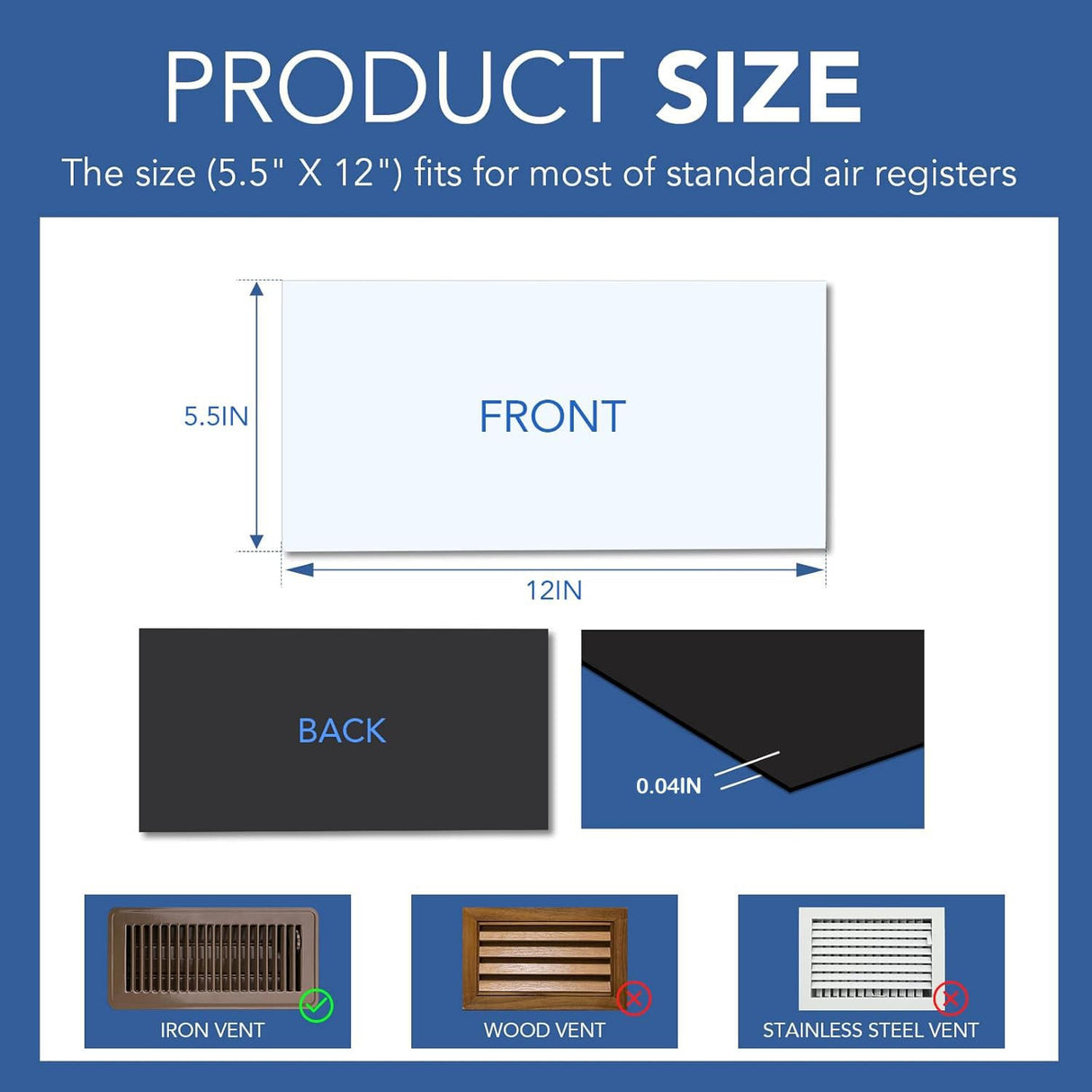 DIYMAG 8Pack Strong Magnetic Vent Covers, DecorativeVents Cover for Floor Standard Air Registers 5.5" x 12" for Floors Wall and Ceiling Register Homes and RV HVAC