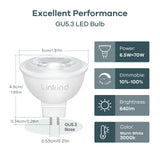 Linkind MR16 LED Bulb Dimmable, GU5.3 Bi-Pin Base LED Light Bulbs, 6.5W (70W Equivalent) 3000K Warm White 640lm MR16 LED Spot Lights, Recessed, Tracking Lights, 12V Low Voltage, 6 Packs