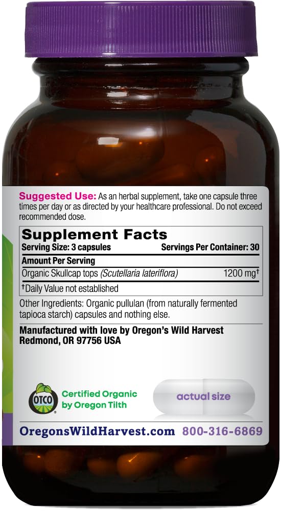 Oregon's Wild Harvest Organic Skullcap Vegan Capsules | Traditional Herbal Supplement, 90 Count