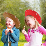 GiftExpress Child Red Felt Cowboy Hat with Chin Strap - Cowgirl Costume Accessory for USA Western Rodeo Theme Party & Pretend Play - Young Boy & Girls, Kid Size