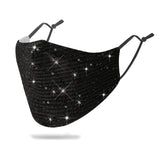 Sparkly Sequins Mouth Masc Fashion Designer Glitter Cotton Face Cover With Adjustable Ear Loops Reusable Masquerade Party Nightclub Rave Festival Sequins Face Covering (Black)
