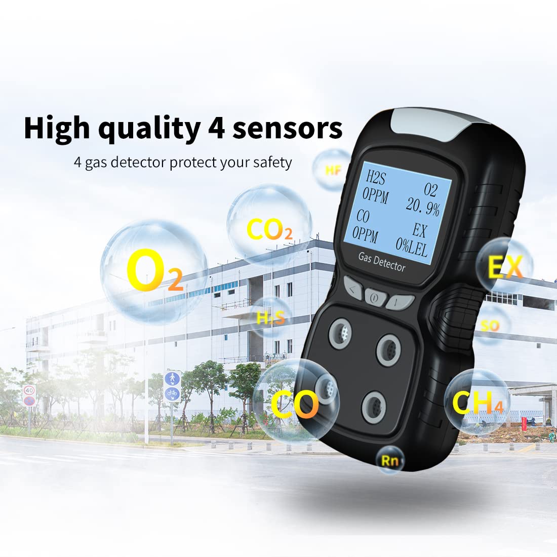 XLA Alert Portable Gas Detector, Gas Clip 4 Gas Monitor Meter Tester Analyzer, Rechargeable LCD Display Sound Light Shock Air Quality Tester, 2 Year Detector…