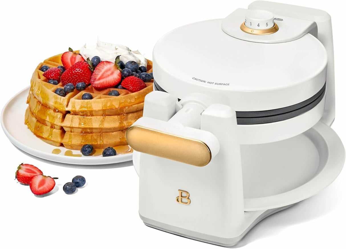 Beautiful Rotating Belgian Waffle Maker, White Icing by Drew Barrymore Makes 1-Inch Thick Waffles, Stainless Steel (White Icing)