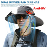 Upgrade Solar Fan Hat,2025 New Outdoor Wide Brim Sun Hat with 2 Solar Fan,UPF 50+ Bucket Fishing Beach Hat Fan for Men Women