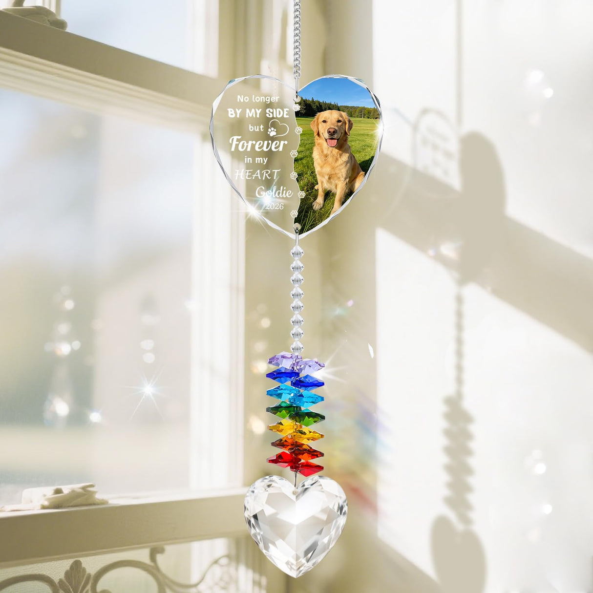 Personalized Pet Memorial Suncatcher - Dog Memorial Gifts for Loss of Dog,Pet Loss Sympathy Gift,Custom Crystal Cat Dog Remembrance Bereavement Gift (Heart Photo)