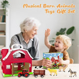Big Red Barn Toys for Toddlers 1-3, Farm Animal Figures Playset with Tractor for 2 3 4 5 Year Old Kids, Musical Preschool Montessori STEM Learning Toys, Christmas Birthday Easter Gift for Boys Girls