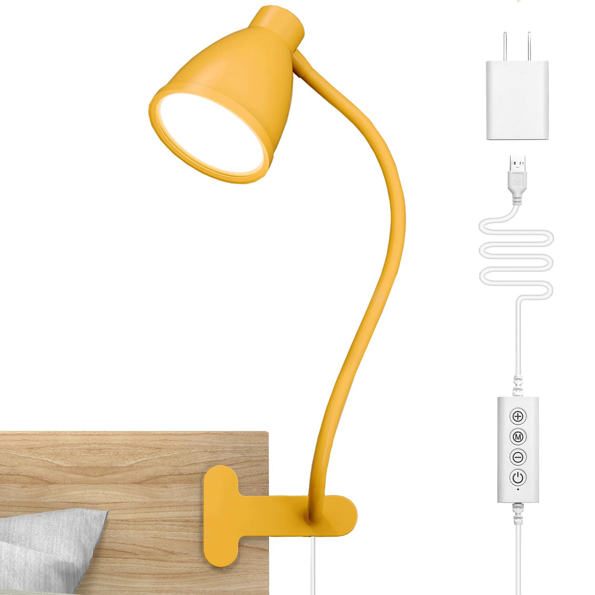 BOHON Clip on Light, 10W 38 LED Desk Lamp with Clamp, 5 Color 10 Brightness Auto Off Timer, Flexible Neck Clip Lamp, Desk Lights for Office Home Bed Bedside Reading, Bright Yellow