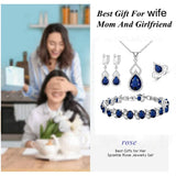 LMXXVJ Women Jewelry Set Platinum Plated Necklace Open Ring Earrings Bracelet Set,Birthday/Anniversary Mother’s Day Jewelry Gifts for Mom/Wife/Sister/Best Friend (blue, Adjustable)