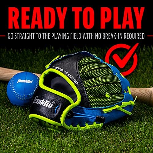 Franklin Sports Youth Teeball Glove - 9.0 Inch Neo-Grip Synthetic Leather Fielding Glove - Left & Right Handed Ready To Play with Ball
