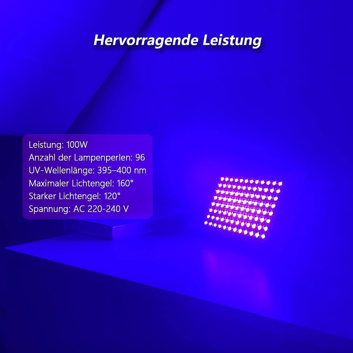 Glostars 100W LED UV Black Light, Powerful UV Spotlight, IP66, 395nm Lamp for Christmas, Halloween Glow Party (2 Packs)