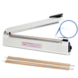 R-PACK Impulse Heat Sealer with Cutter, Heavy-Duty Bag Sealing & Cutting Machine, 2 Extra Replacements (White, 16-Inch)