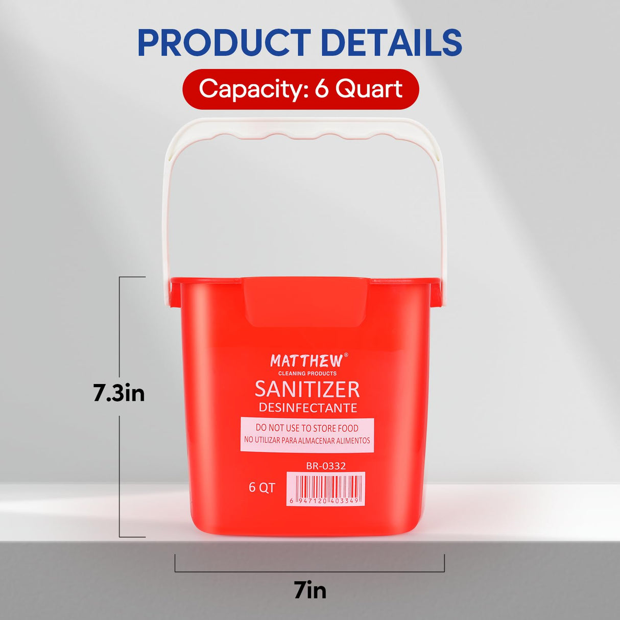Matthew Red&Green&Blue Detergent and Sanitizing Cleaning Bucket 6 Quart Cleaning Pail,Set of 3 Square Containers,Built-In Spout w/Handle,Wash Rinse Sanitize Handwash Bucket,Incl.3Pcs Microfiber Cloths
