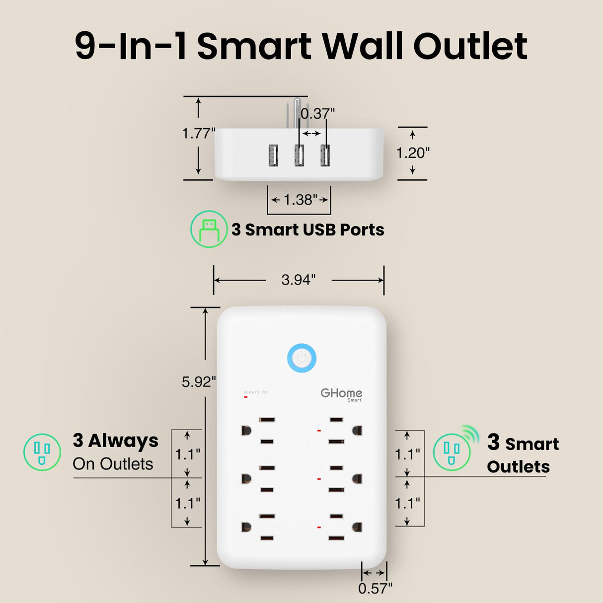 GHome Smart Plug Outlet Extender, USB Wall Charger with 3 Individual Smart Outlets and 3 Smart USB Ports, Works with Alexa Google Home, Surge Protector Plug Extender for APP Control,15A/1800W