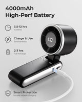 Bearwind Portable Handheld Turbo Fan - 5 Gear High Speed 4000mAh Rechargeable Mini Personal Hand Fan Blow Cold Air, Battery Operated Travel Essentials, Beach Vacation, Gifts for Women, Men (Black)