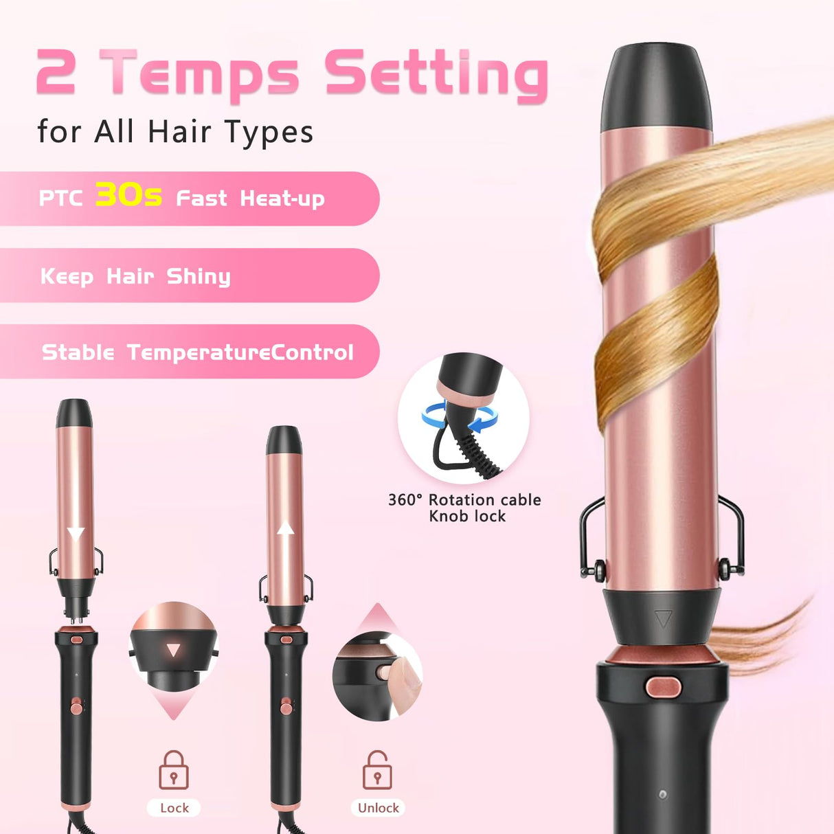 GSKY 5 in 1 Curling Iron Set, Hair Curler with Curling Brush and 4 Interchangeable Ceramic Curling Wand(0.5”-1.25”), Fast Heating, Include Suitcase & 2 Clips & Heat Protective Glove