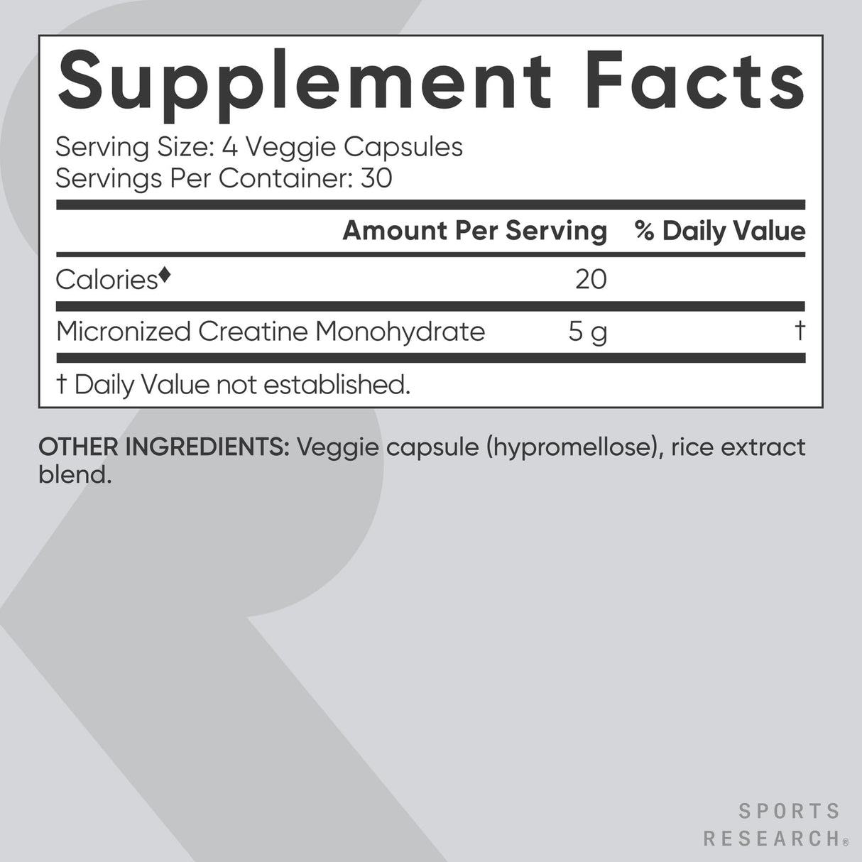 Sports Research® Creatine Monohydrate Capsules - May Support Workout Recovery, Lean Muscle gain, Performance and Strength* - Non-GMO, Vegan Certified - 5g per Servings - 30 Servings