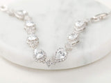 SWEETV Wedding Teardrop Bracelets for Brides Bridesmaids, Crystal Cubic Zirconia Bridal Bracelets for Women Prom, Silver