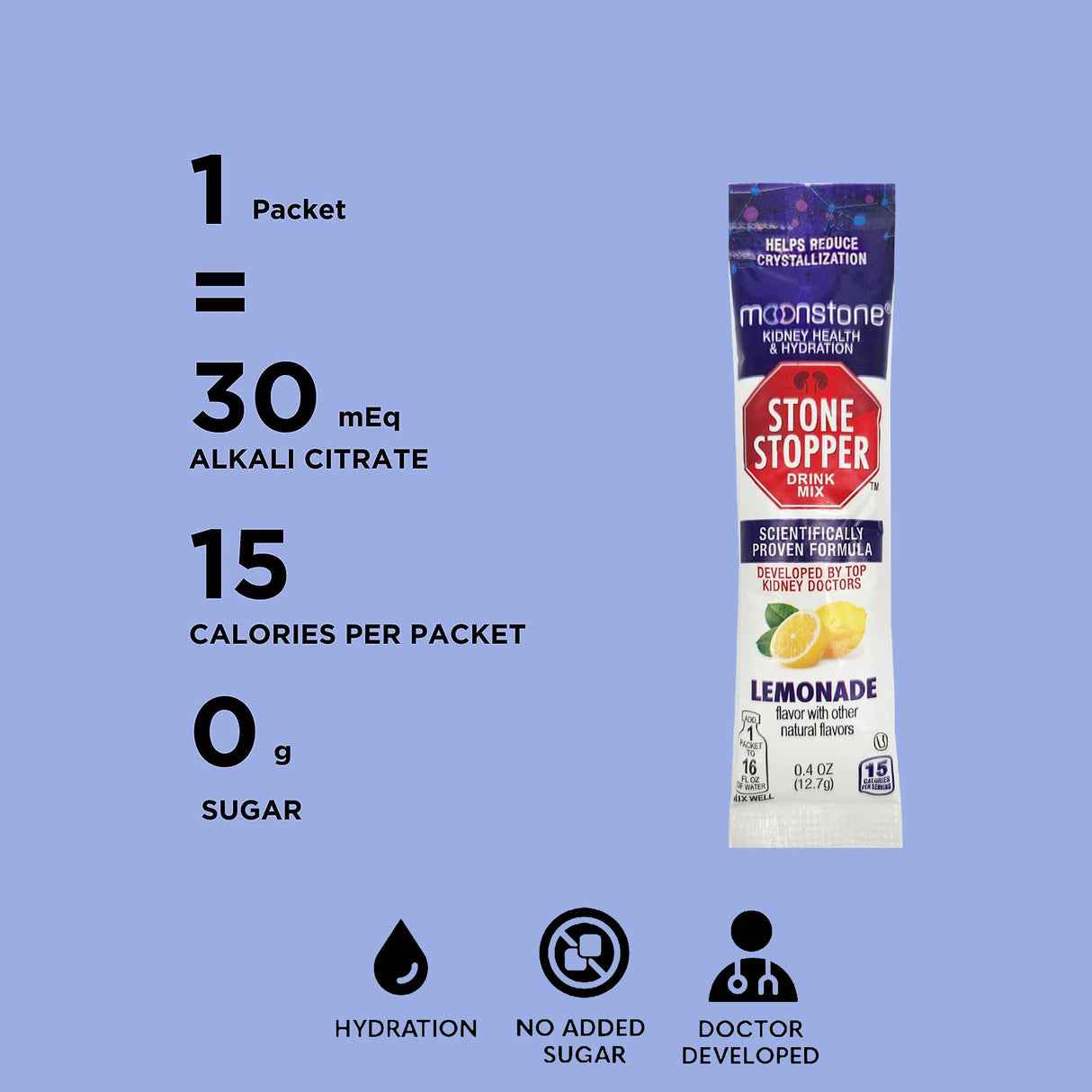 Stone Stopper Drink Mix, Lemonade, Kidney Stone Prevention, Calcium Oxalate Protector, Alkali Citrate Support, Developed by Urologists to Improve Hydration and Support Kidney Health, 15 Day Supply