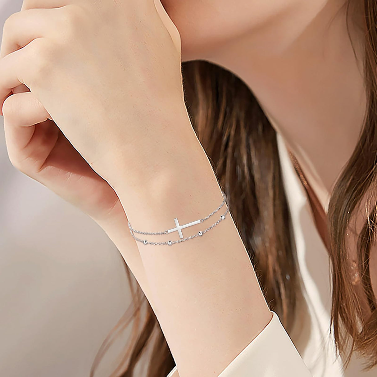MANBU Sterling Silver Cross Bracelet for Women: Faith Cross Adjustable Bracelet Jewelry Faith Gifts (cross bracelet)