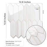 Vamos Tile Glossy Dolomite White Backsplash Tile Peel and Stick, 12.8 x 12.8 Inch 10 Sheets Long Hexagon PVC Self Adhesive Mosaic Wall Tiles Stick on Backsplash for Kitchen and Bathroom