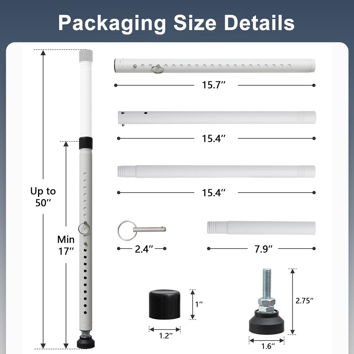 DIIG Sliding Door Security Bar, 17.7-50.5inch Heavy Duty Adjustable Sliding Patio Door Lock Bar with Rubber Tips,Diameter 1inch Window Security Bar for Home Apartment Travel Children Women (White)