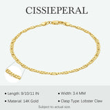 CISSIEPERAL Ankle Bracelets 14K Gold Anklets for Women Waterproof 3.4mm Mariner Chain Anklets for Women Women’s Ankle Bracelet Anchor Chain 9’’ 10’’ 11’’(Length 10 Inches)