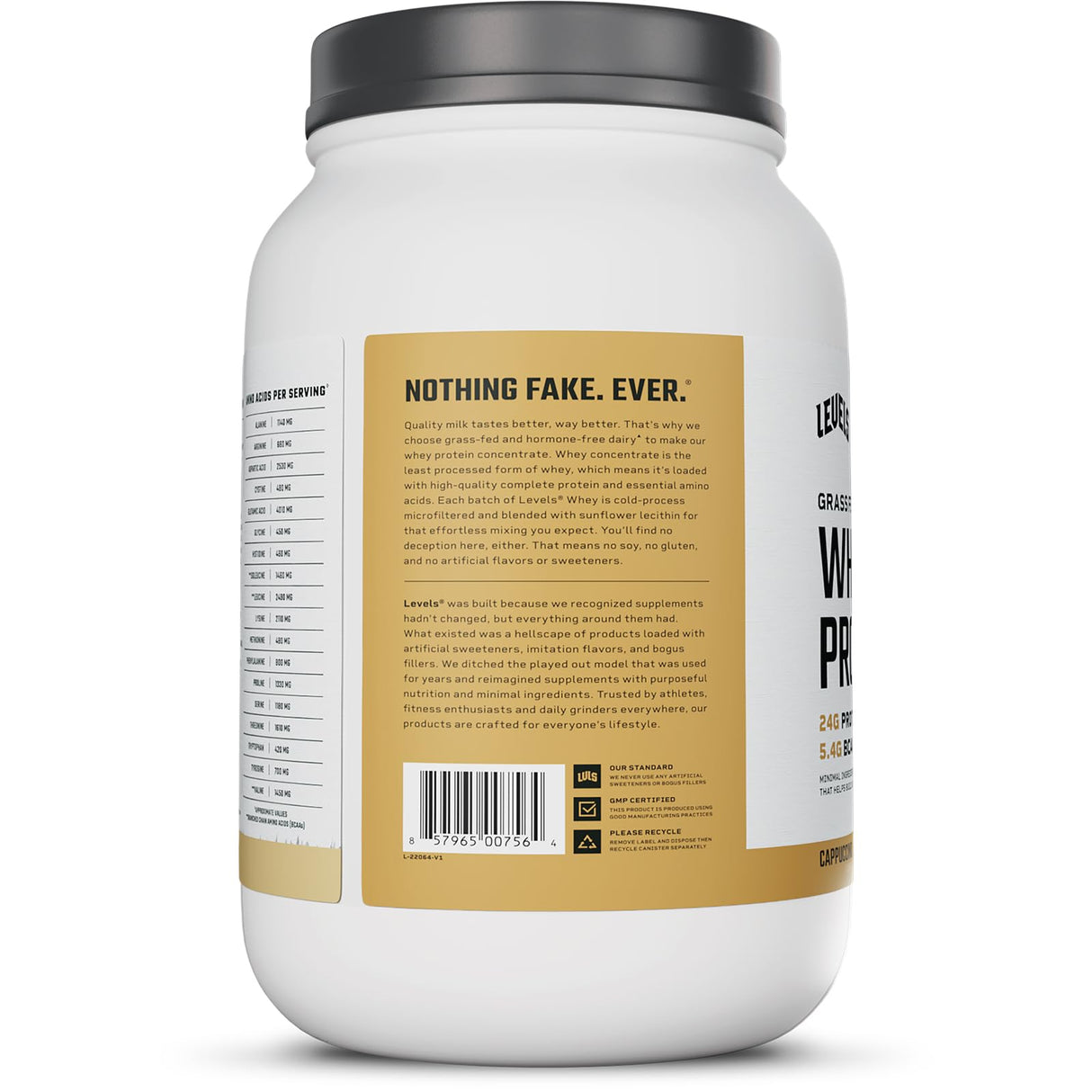 Levels Grass Fed Whey Protein Powder, No Artificials, 24G of Protein, Cappuccino, 2LB