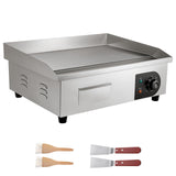 VEVOR Commercial Electric Griddle, 21 x 11.8 inch, 1750W, 122-570°F Adjustable Temp Control, Stainless Steel Countertop Flat Top Grill with 2 Spatulas, 2 Brushes and 4 Foot Pads, for Steak, Pancake