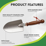 Zenrok Garden Tools, 4 Pack Garden Shovel with Wooden Handles Hand Tools with Transplanting Hand Shovel, Rake and Root Picker Ideal for Digging and Planting