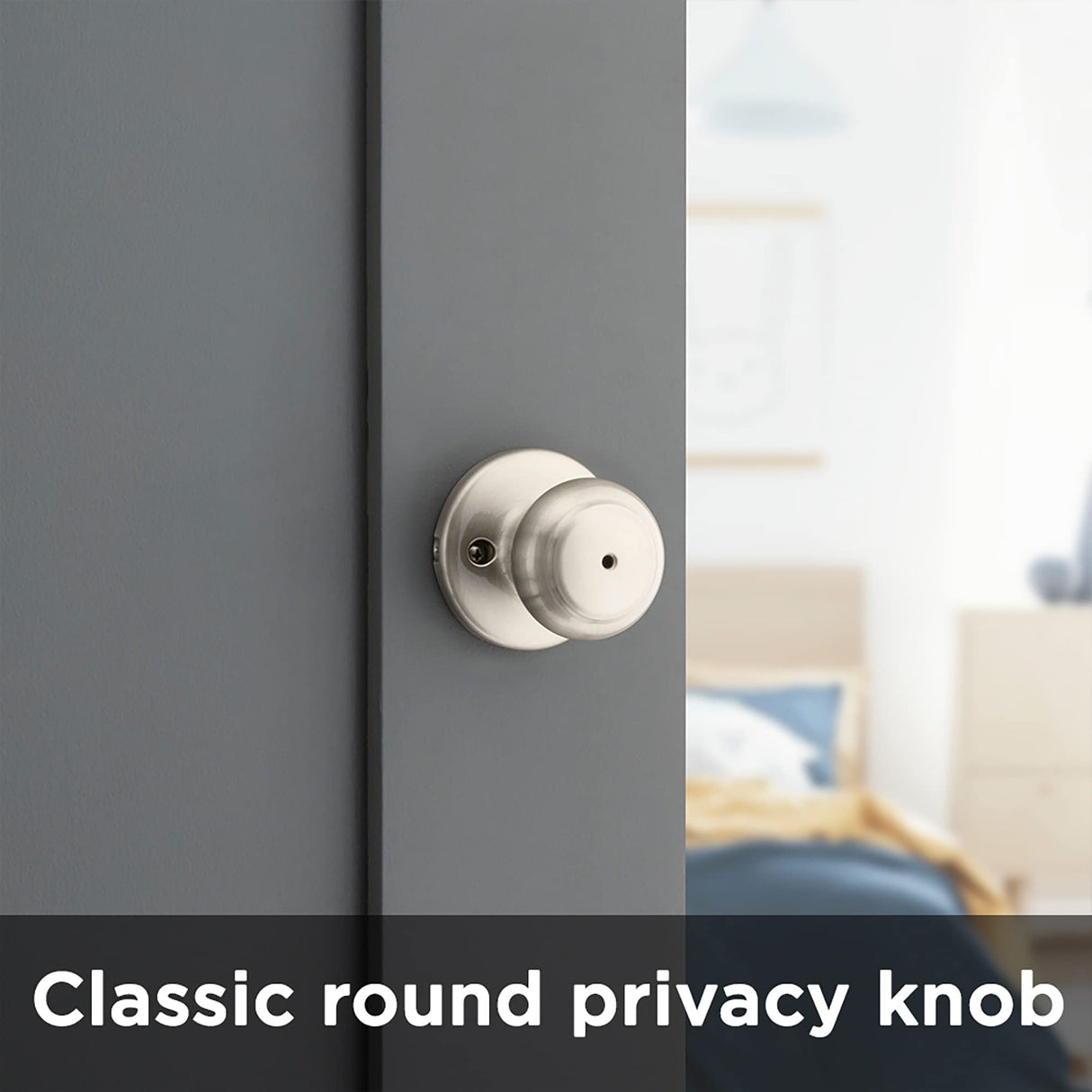 Kwikset Cove Interior Privacy Door Knob with Lock, Door Handle for Bathroom and Bedroom, Satin Nickel Keyless Turn Lock Doorknob, with Microban Protection (Pack of 4)